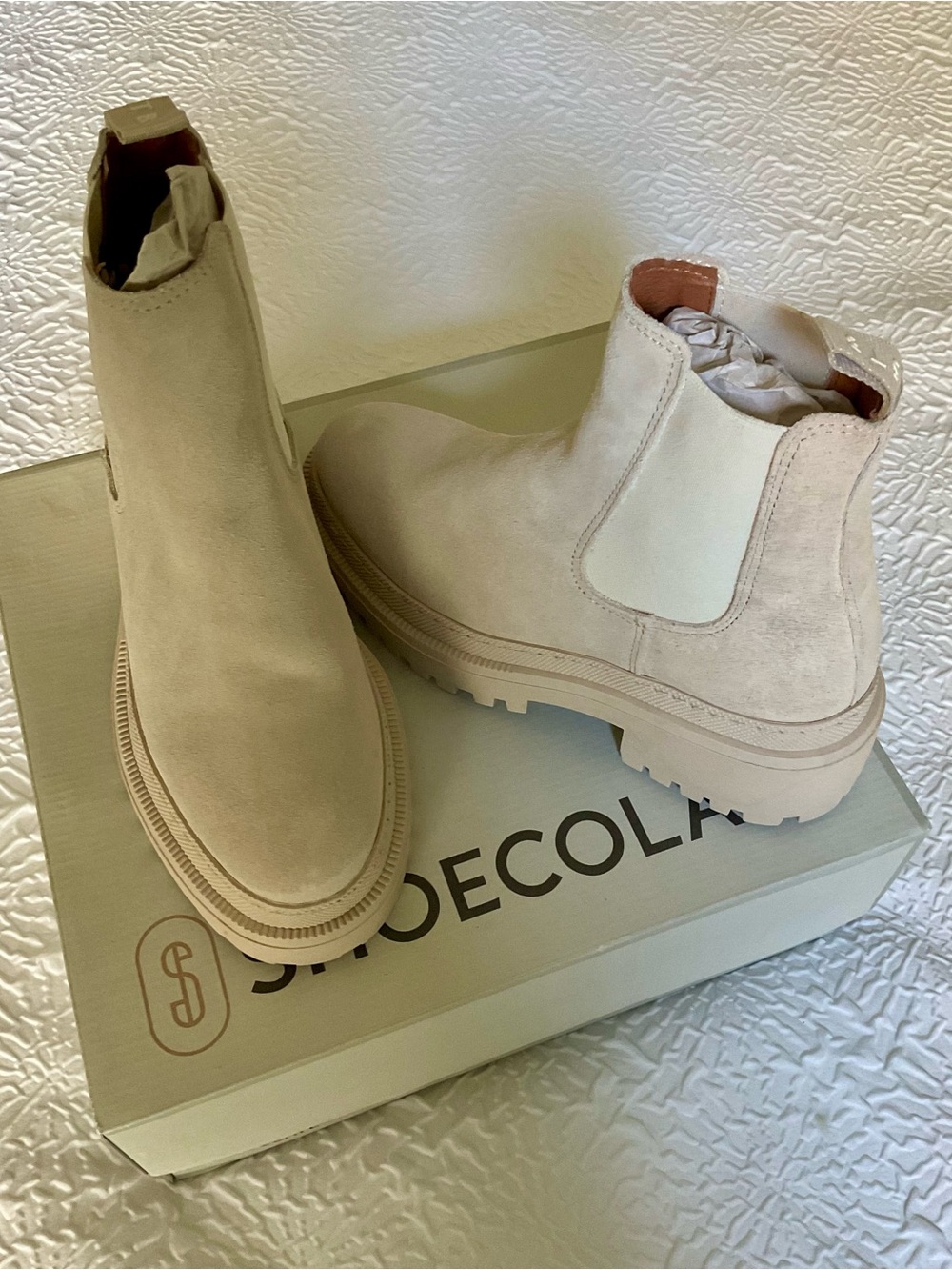 Beige Suede Chelsea Lug Boots - Women